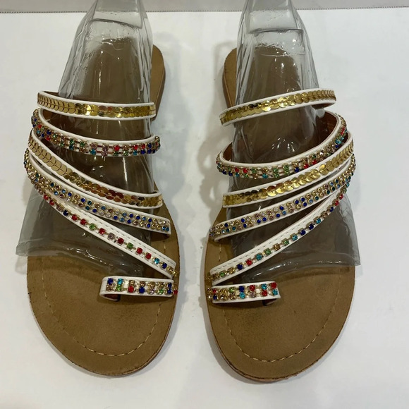 Venus Strappy Multicolored Rhinestone & Sequin Flip Flop Sandals Size 7 - Picture 6 of 10